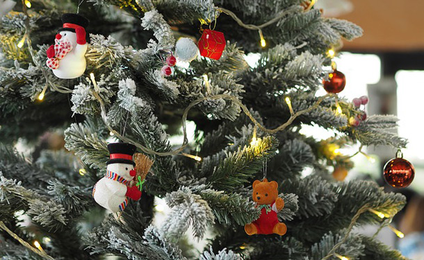 christmas tree lights and ornaments