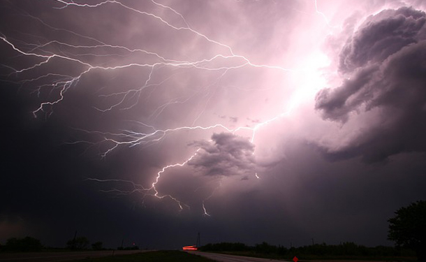 Lightning strike in clouds during severe weather